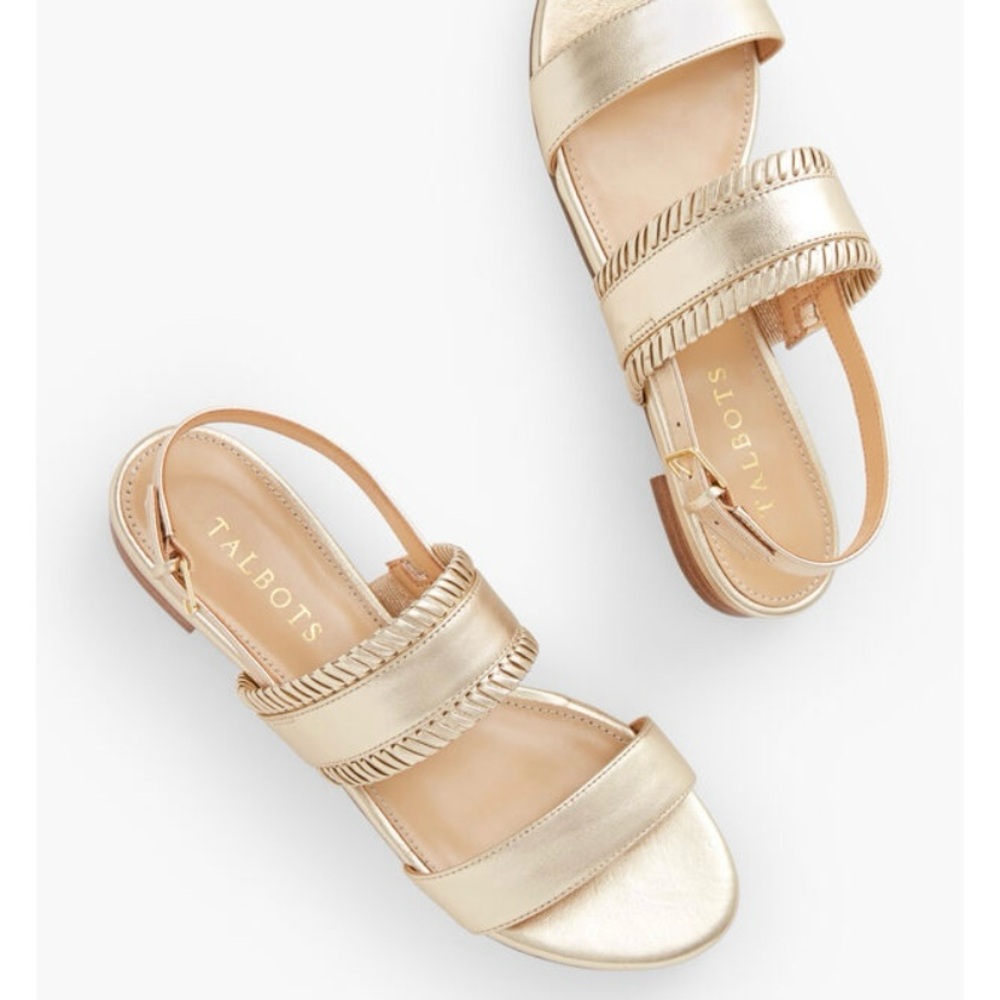 Talbots Keri Whipstitch Gold Metallic Napa Leather Sandal - Picture 2 of 7